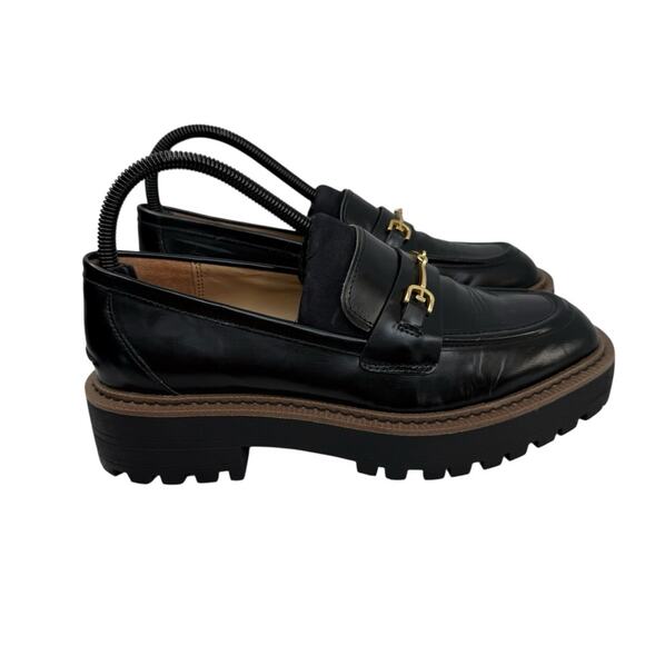 SAM EDELMAN Laurs Lug-Sole Tailored Loafer Flats Leather Black Chunky WMS Sz 8 - Picture 2 of 16